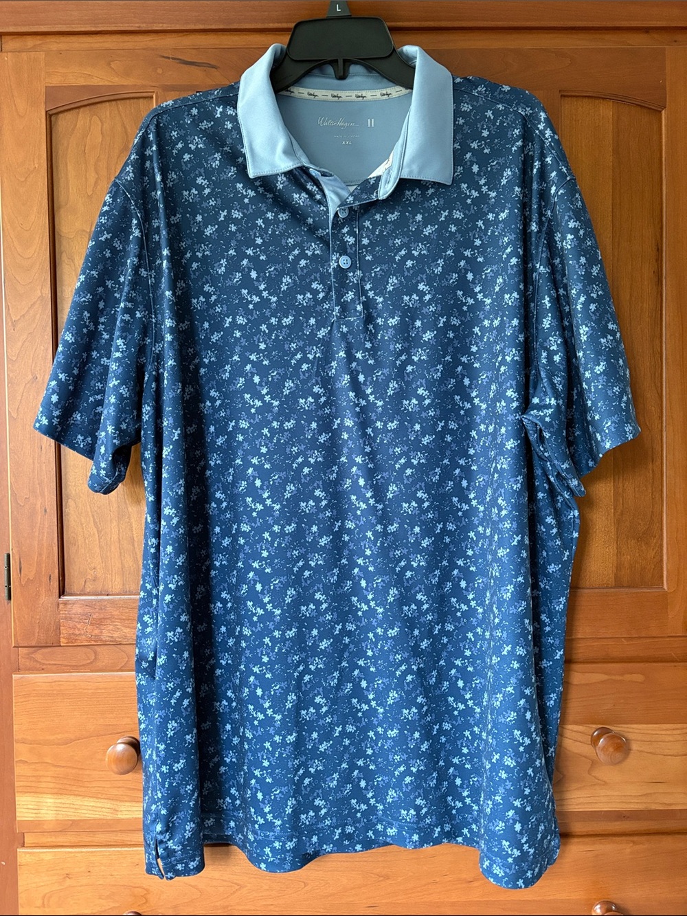 Walter Hagen Blue Floral Polo with Light Blue Collar